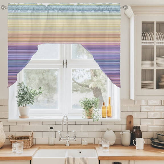 Rainbow Striations Swag Valance for Windows, Minimalist Retro Dark Purple Neon Bands Swag Curtains Valances for Small Window Treatment Rod Pocket for Kitchen Bathroom 1 Panel 56x36in