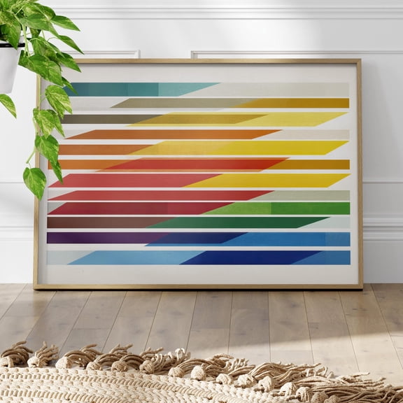 Rainbow Stripe Abstract Wall Art, Bold Mid Century Decor, Unframed Canvas Size 24x36