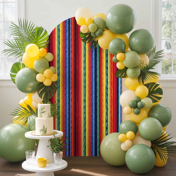 Rainbow Stripe Arch Backdrop Cover, 6.6FT, Yellow Blue Stripe Vintage Minimalist Spandex Arch Covers Double-Sided Backdrop for Wedding Birthday Party Photo Background Decoration