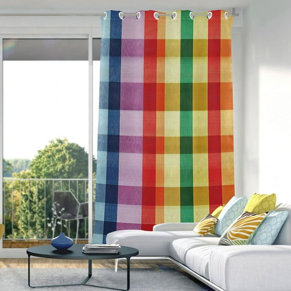 Rainbow Stripe Checkered Blackout Curtains 84"x42" Thermal Insulated Curtain 1 Panel
