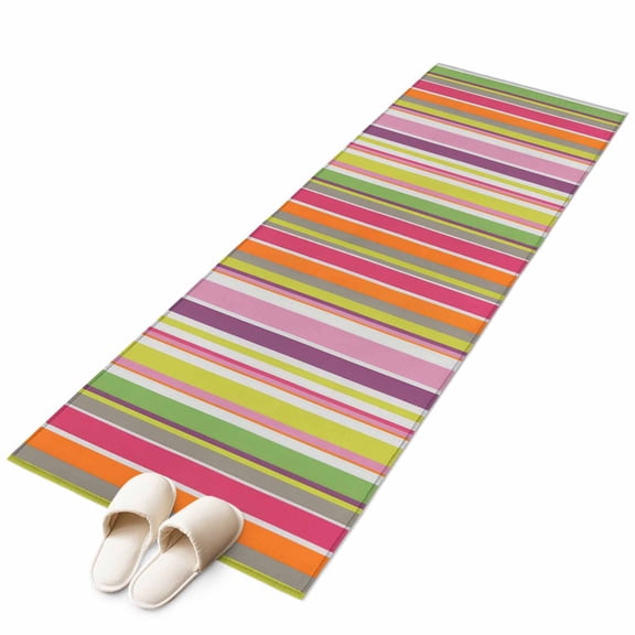 Rainbow Stripe Colorful Line Non-Slip Non-Shedding Floor Mat, Watercolor Stripes Seamless Washable Sturdy Carpet for Living Room Bedroom Home Decor