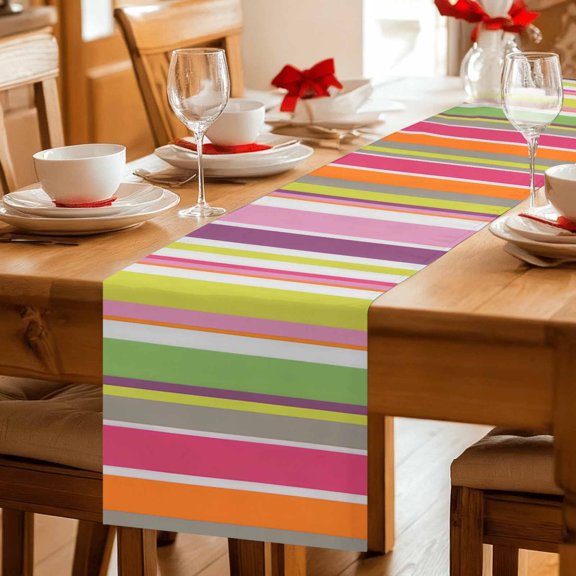 Rainbow Stripe Colorful Line Table Runner 36 Inches Long,Kitchen Dining Tablerunners Watercolor Stripes Seamless Linen Table Runners Dresser Scarves for Home Dinner Wedding Holiday Party Decor