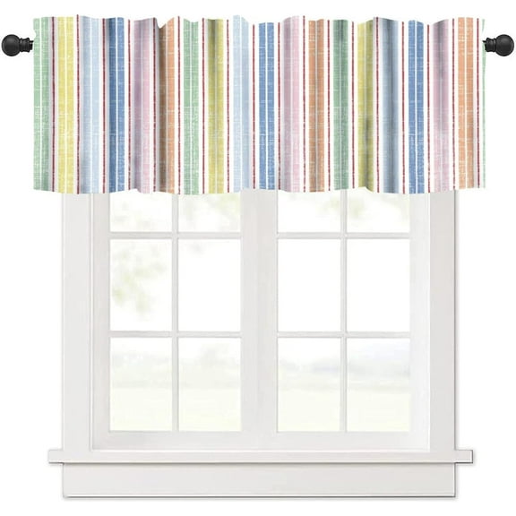 Rainbow Stripe Curtains Valance for Window Colorful Vibrant Stripes Print Decor Rod Pocket Short Curtains Valance for Kitchen Living Room Bathroom Bedroom 54x18inch