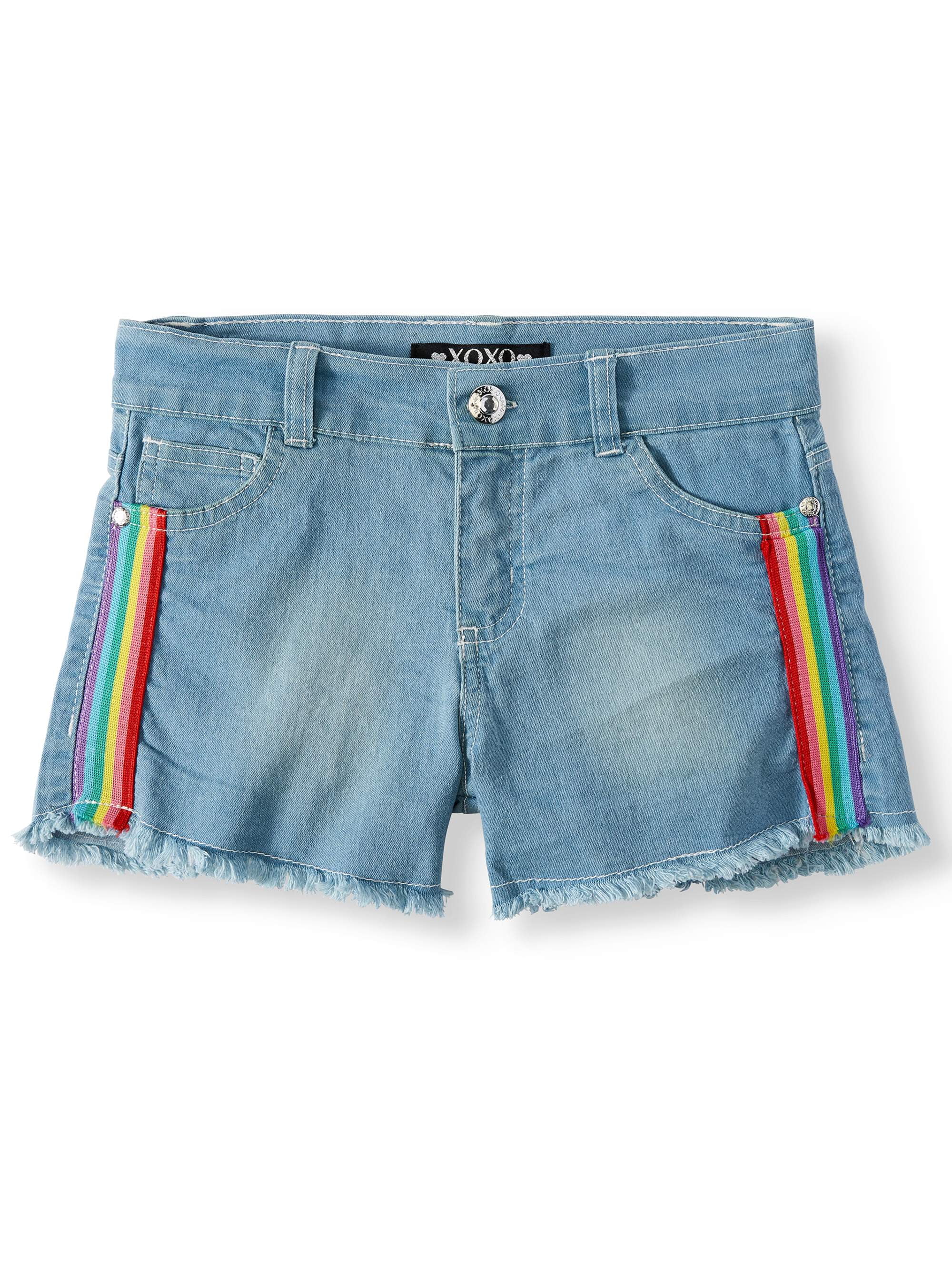 Rainbow Stripe Denim Short Little Girls Big Girls Walmart