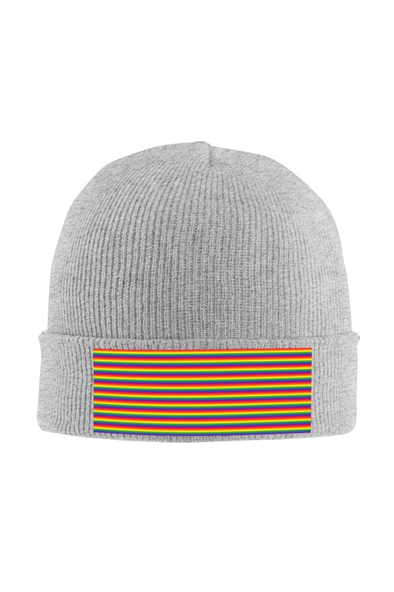 Rainbow Stripe Pattern Beanie Hat Men Women Warm Printed Cap Knit Beanies Hats Outdoor Winter Gray