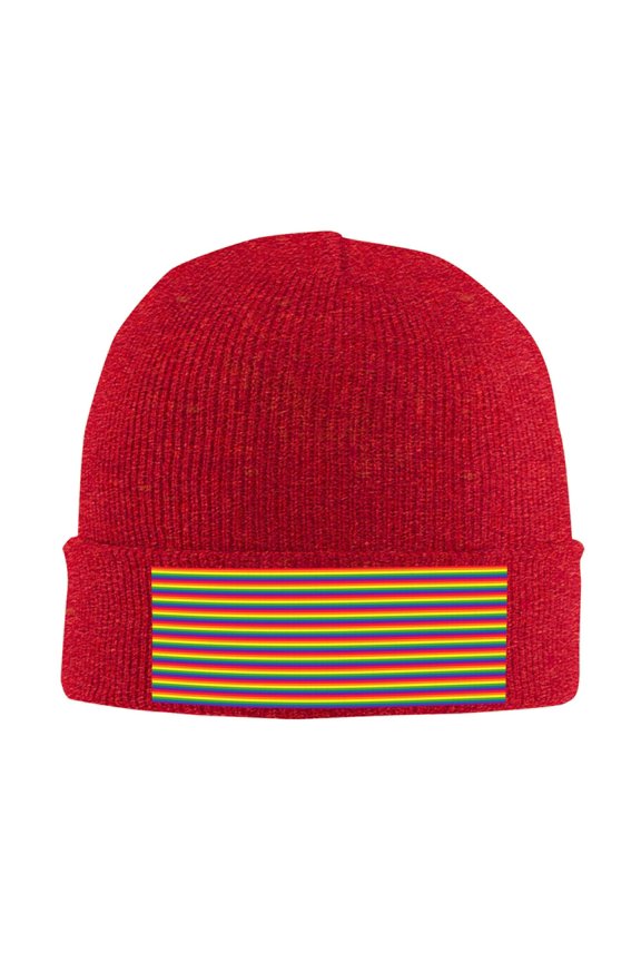 Rainbow Stripe Pattern Beanie Hat Men Women Warm Printed Cap Knit Beanies Hats Outdoor Winter Red