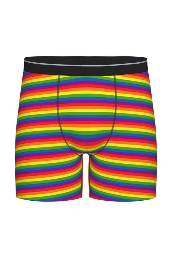 Rainbow Stripe Pattern Boxer Briefs Novelty Underwear With Fly Underwear For Men