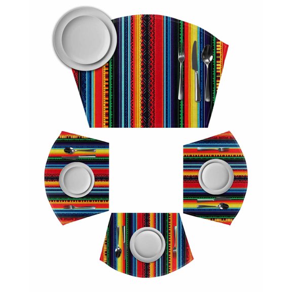 Rainbow Stripe Round Table Placemats Set of 6 Wedge Placemats, Boho Minimalist Geometric Line Place Mats for Dining Table Set Washable Mats Kitchen Decor for Indoor Outdoor Wipe Clean