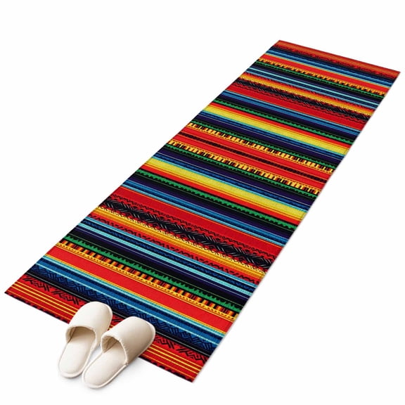 Rainbow Stripe Runner Rug 2x6 FT, Non Slip Hallway Carpet, Boho Minimalist Geometric Line Washable Soft Floor Carpet Throw Runner Carpet Long Rug for Entryway Kitchen Bedside Sliding Door