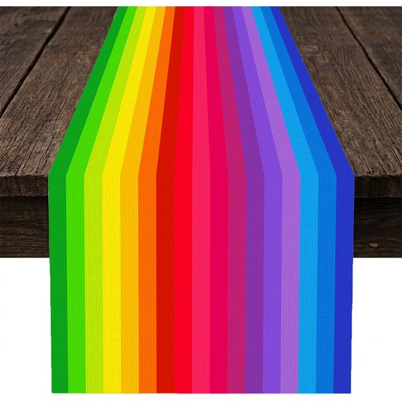 Rainbow Stripe Table Runner, Abstract Colourful Rainbow Happiness Nature Concept Kitchen Dinning Table Runner for Indoor Home Decor Wedding Party 13x36 Inch