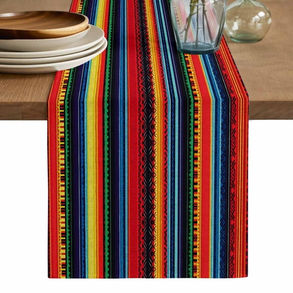 Rainbow Stripe Table Runner, Boho Minimalist Geometric Line Washable Cotton Linen Table Runners 36 Inches Long, Dresser Scarf Runner for Nightstand/End Tables/Round Tables 13''x36''