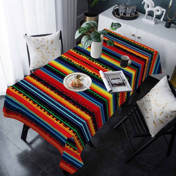 Rainbow Stripe Tablecloth Rectangle Table Cloth 60x120 , Waterproof Tablecloth Outdoor Table Cloth, Boho Minimalist Geometric Line Washable Table Cover for Kitchen Dining Party