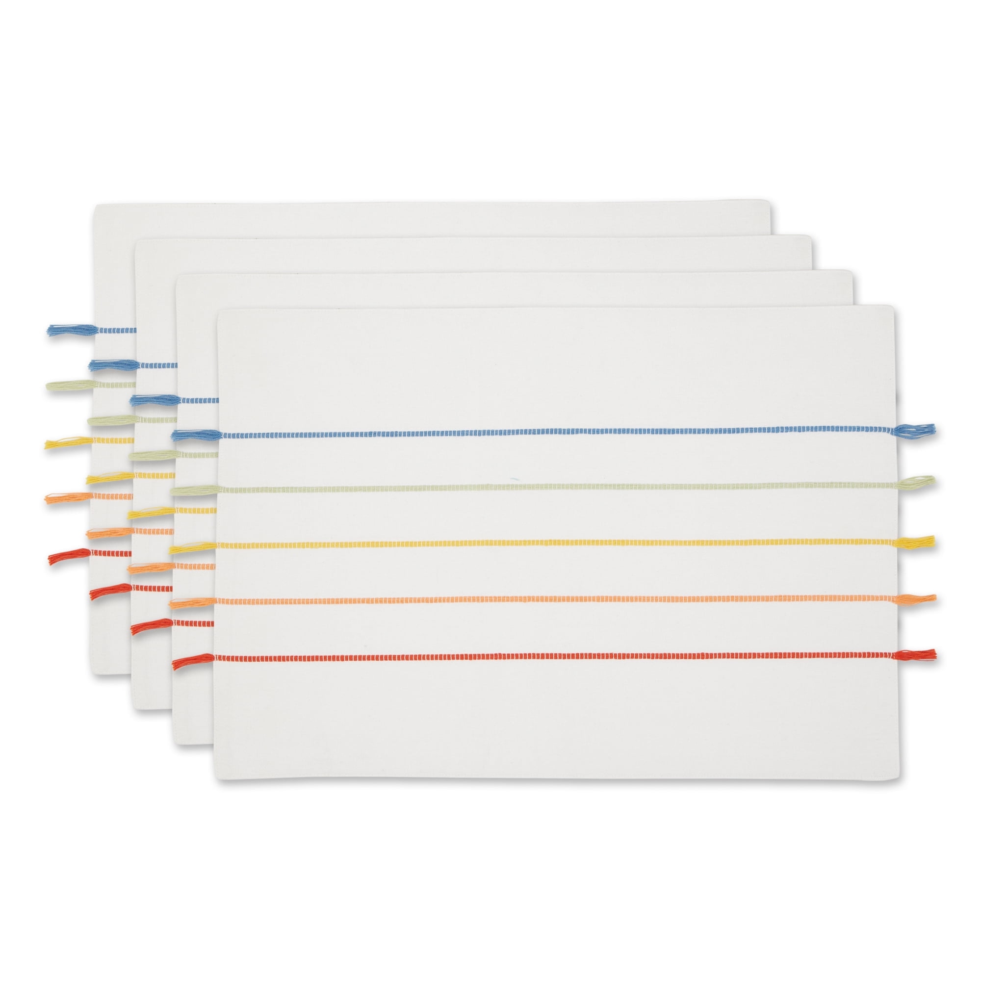 White and Rainbow Stripe Tassel Placemat Set of 4