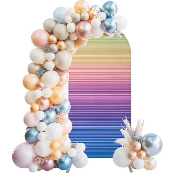 Rainbow Stripe Wedding Arch Cover 4FT Abstract Rainbow Striations Arch Backdrop Cover Round Top Chiara Backdrop Stand Covers for Party Birthday Ceremony Decor