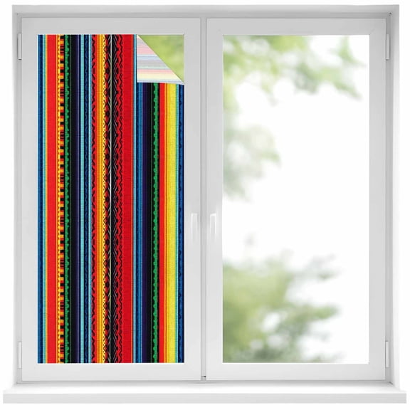 Rainbow Stripe Window Privacy Film, Boho Minimalist Geometric Line Static Cling UV Sun Blocking Heat Control Window Tint Day and Night, Non-Adhesive One Way Windows Privacy Cover 17.7''x39.3''