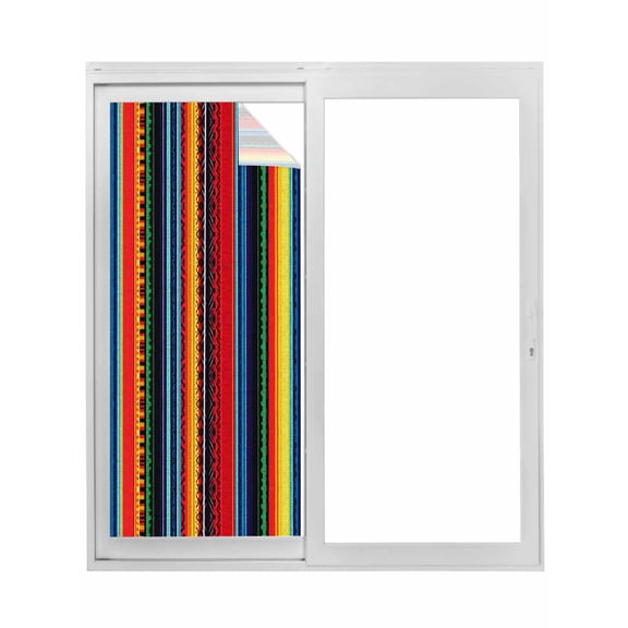 Rainbow Stripe Window Privacy Film, Boho Minimalist Geometric Line Static Cling UV Sun Blocking Tint Film Heat Control Windows Films for Bedroom Bathroom, Window Stickers 23.6"x59"