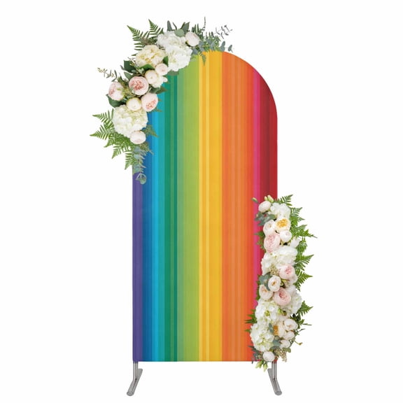 Rainbow Striped Arch Backdrop Cover 5FT, Colorful Gradients Modern Abstract Art Spandex Fitted Stretchy Arch Stand Covers, Round Top Chiara Backdrop Cover for Wedding Party Birthday Baby Shower