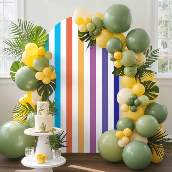 Rainbow Striped Arch Backdrop Cover, 5FT, Colorful Rectangular Geometric Spandex Arch Covers Double-Sided Backdrop for Wedding Birthday Party Photo Background Decoration