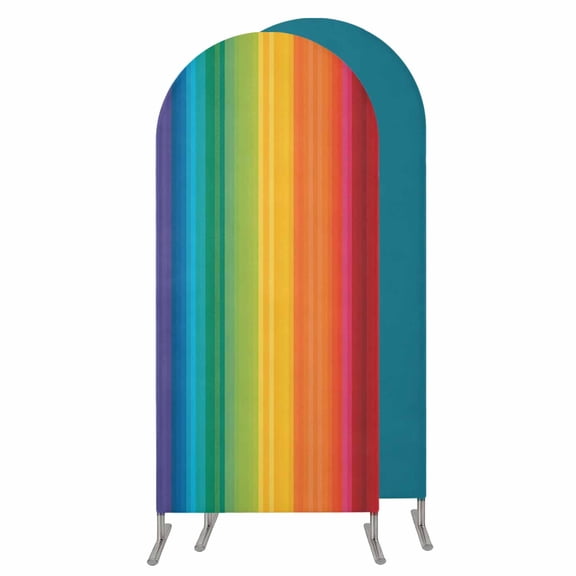 Rainbow Striped Arch Backdrop Cover 7.2 FT,Spandex Wedding Arch Stand Covers Stretchy Backdrop,Colorful Gradients Modern Abstract Art Round Top Party Arched Background for Birthday Event Baby Shower