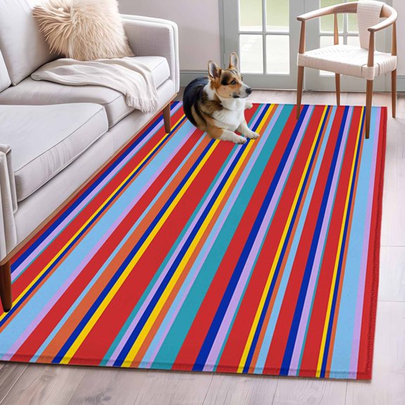 Rainbow Striped Area Rug 4x6 Washable Rug Non Slip Red Blue Yellow Geometric Abstract Large Area Rug Indoor Floor Carpet for Entryway Bedroom Kitchen Living Room Home Office Dining Room Nursery