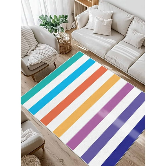 Rainbow Striped Area Rug for Bedroom 3x5 Ft Colorful Rectangular Geometric Super Soft fuzzy Throw Rug Non-Slip Fluffy Plush Indoor Floor Carpet for Living Room Nursery Home Decor