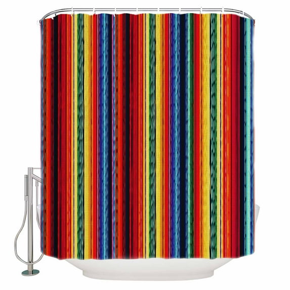 Rainbow Striped Bathroom Shower Curtains with 12 Hooks Polyester Waterproof Shower Curtain for Stalls and Bathtubs Boho Ethnic Colorful Lines Minimalist Decorative Bathroom Curtain 72x72 Inches