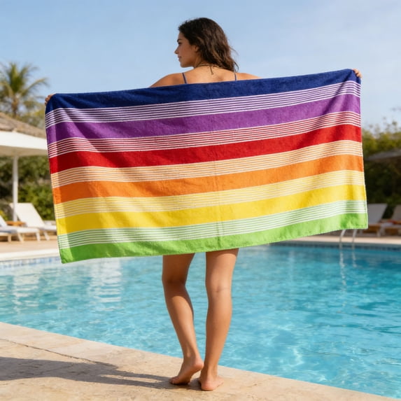 Rainbow Striped Beach Towel Oversized Quick Dry Microfiber Sand Free Towel for Beach Pool Travel Camping Yoga Picnic Bath Swim Packable Lightweight Summer Towel for Summer Vacation Beach Bag