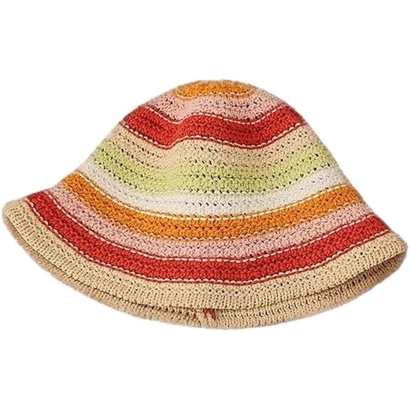 Rainbow Striped Crochet Sun Hat for Women Y2K Soft Knitted Bucket Hat Summer Beach Fisherman Caps Travel Fishing Hat