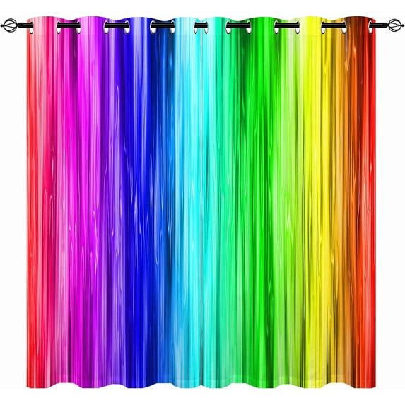 Rainbow Striped Curtains W42 x L63 Inch Grommet Colorful Vibrant Vertical Stripes Print Pattern Light Filtering Fabric Window Drapes for Kids Girls Bedroom Living Room Playroom 2 Panels