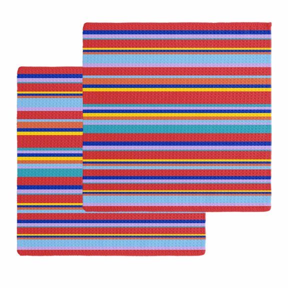 Rainbow Striped Dish Towels Set, Waffle Weave Kitchen Towels 2 Pieces, Red Blue Yellow Geometric Abstract Microfiber Hair Face Bath Tea Towel Absorbent Quick Drying Cleaning Dish Cloths 12"x12"