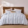 thumbnail image 1 of Rainbow Striped Duvet Cover Set Queen Size, 100% Cotton Bedding Set with Zipper Closure & 8 Corner Ties, Luxury Linen Like Bedding, Soft Breathable Comforter Cover for All Seasons, 1 of 12