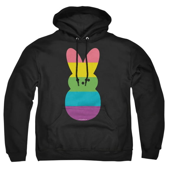 Rainbow Striped Easter Bunny Peep Adult Pull-Over Hoodie, Black, Medium
