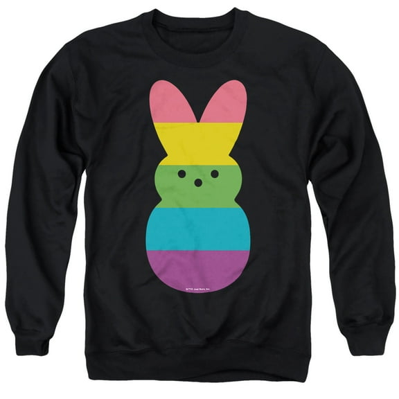 Rainbow Striped Easter Bunny Peep Unisex Adult Crewneck Sweatshirt, Black, Small