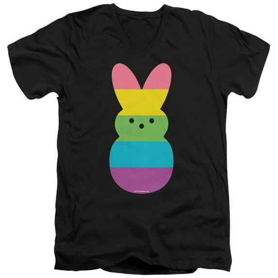 Rainbow Striped Easter Bunny Peep Unisex Adult V-Neck T Shirt (X-Large) Black