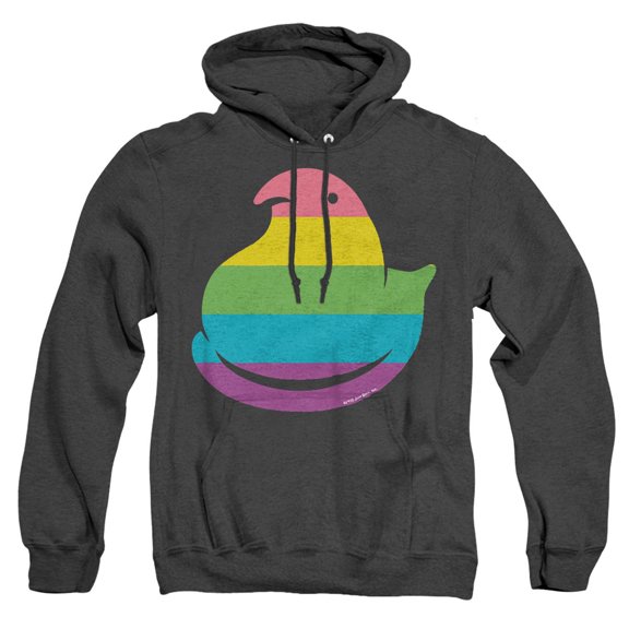 Rainbow Striped Easter Peep Unisex Adult Pull-Over Heather Hoodie, Black Heather, X-Large