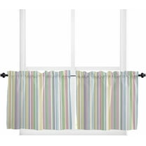 Rainbow Striped Kitchen Curtain 36 Inch Length Small Short Cafe Tiers Curtains Drape, Geometric Blue Pink Green Purple Yellow Window Treatment Rod Pocket Drapery Panels Curtains, 27.5x36