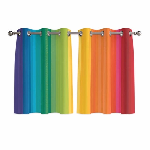 Rainbow Striped Kitchen Curtains Short 45 Inch Length, Colorful Gradients Modern Abstract Art Grommet Top Bedroom Living Room Curtains, Light Filtering Cafe Curtain Drapes 2 Panels Set 84''x45''