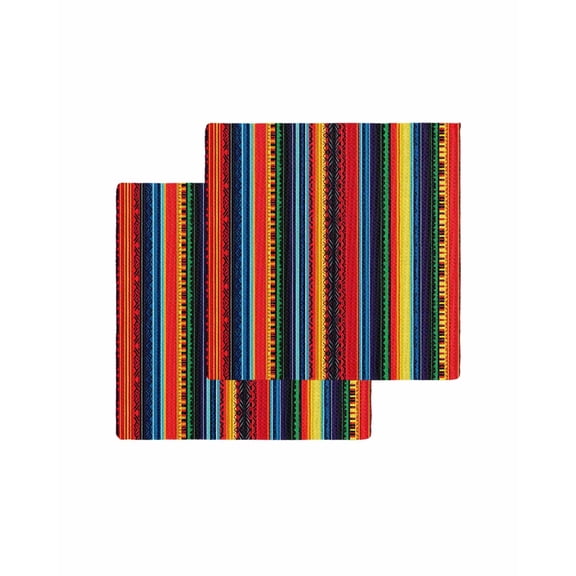 Rainbow Striped Kitchen Dish Towels for Drying Dishes Set of 2, Modern Colorful Boho Ethnic Chic Lines Waffle Weave Microfiber Terry Hand Tea Bathroom Towels Quick Dry & Absorbent Towel 12x12
