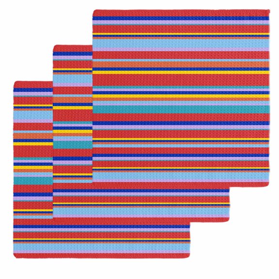 Rainbow Striped Kitchen Dish Towels for Drying Dishes Set of 3, Red Blue Yellow Geometric Abstract Waffle Weave Microfiber Hand Tea Bathroom Towels Quick Dry & Absorbent Towel 12x12