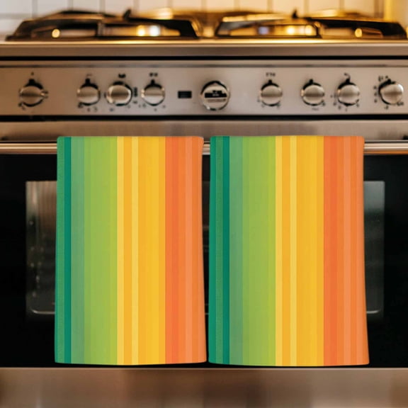 Rainbow Striped Kitchen Towels Set of 2, Colorful Gradients Modern Abstract Art Absorbent Dish Towels for Kitchen, Microfiber Hand Towel, Quick Drying Tea Towel for Cleaning Decorative Dishcloths