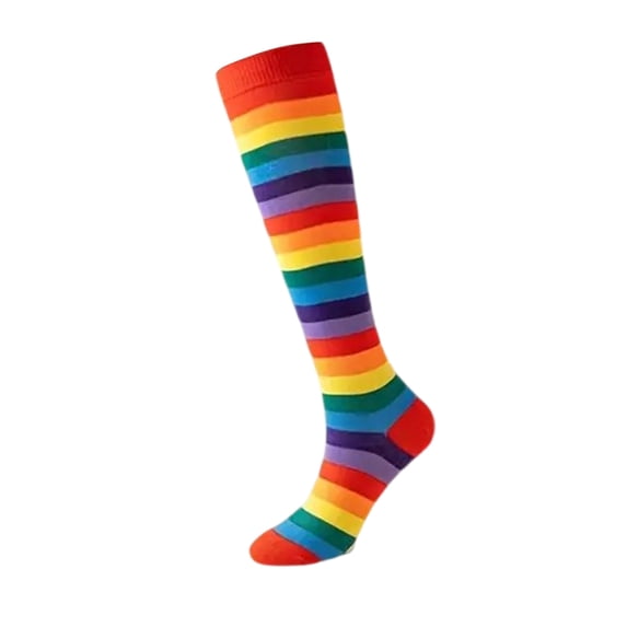 Rainbow Striped Knee High Socks for Women Colorful Fun Long Tube Socks Halloween Party Costume Knee Highs Calf Sock