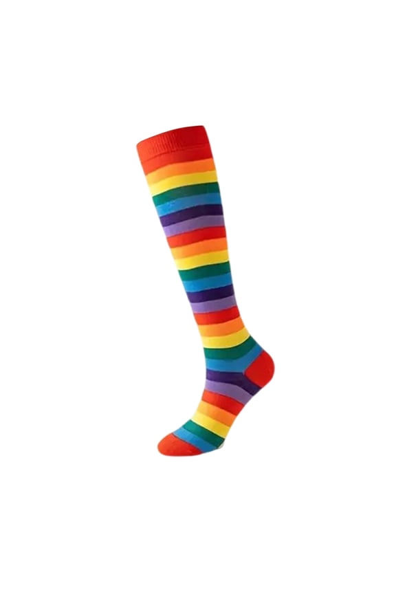 Rainbow Striped Knee High Socks for Women Colorful Fun Long Tube Socks Halloween Party Costume Knee Highs Calf Sock