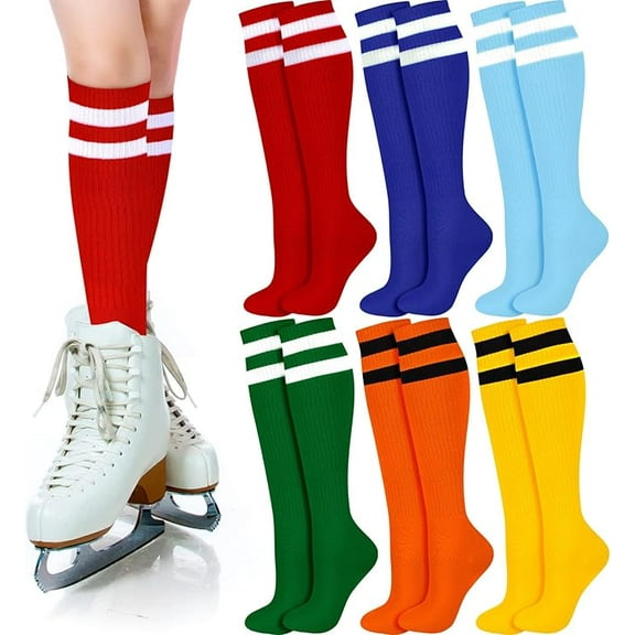 Rainbow Striped Knee High Socks for Women Long Socks Tube Socks Roller Skate Socks for Girls Youth Gift(1 Pair)