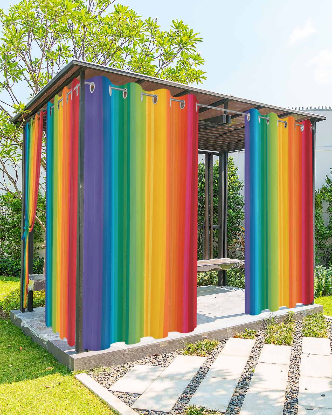 Rainbow Striped Outdoor Curtains for Patio, Colorful Gradients Modern Abstract Art Privacy Drapes Grommet Waterproof Outside Curtains for Porch/Cabana/Balcony 54"x 84", 1 Panel