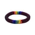 thumbnail image 1 of Rainbow Striped Pattern Guatemalan Czech Glass Seed Beaded One Size Fits All Bangle Bracelet - Womens Fashion Handmade Jewelry Boho Accessories, 1 of 3