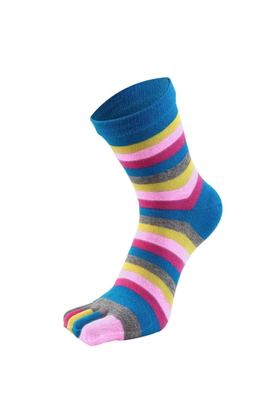 Rainbow Striped Pattern Toe Socks (Adult Medium - Women's Shoe Sizes 5-10) - Blue Accent