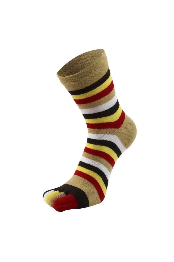 Rainbow Striped Pattern Toe Socks (Adult Medium - Women's Shoe Sizes 5-10) - Brown Accent
