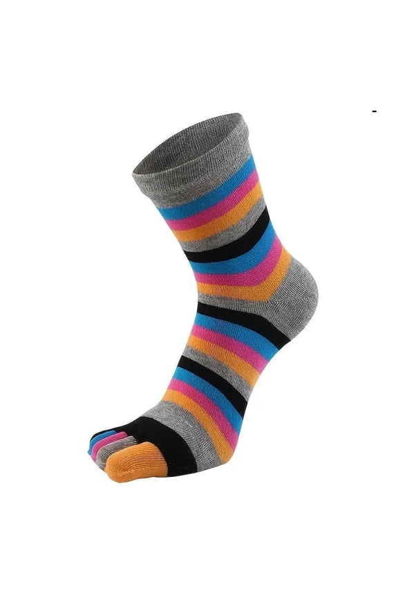 Rainbow Striped Pattern Toe Socks (Adult Medium - Women's Shoe Sizes 5-10) - Gray Accent
