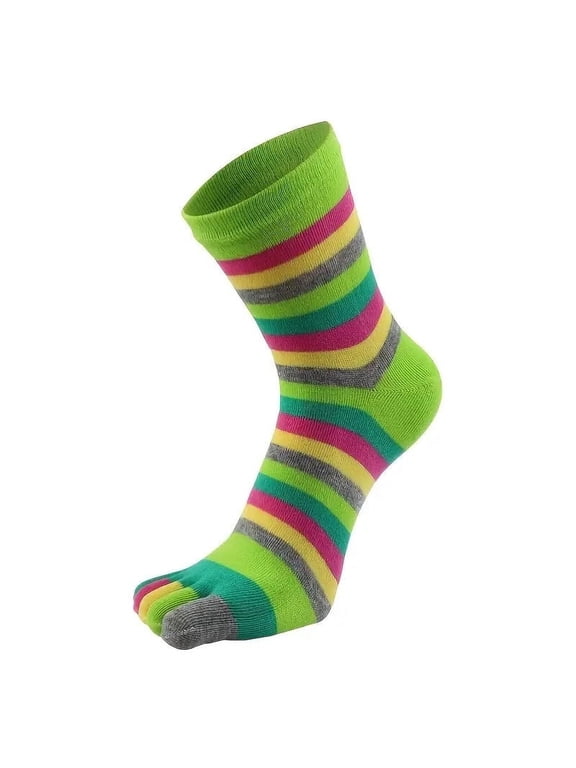 Rainbow Striped Pattern Toe Socks (Adult Medium - Women's Shoe Sizes 5-10) - Green Accent