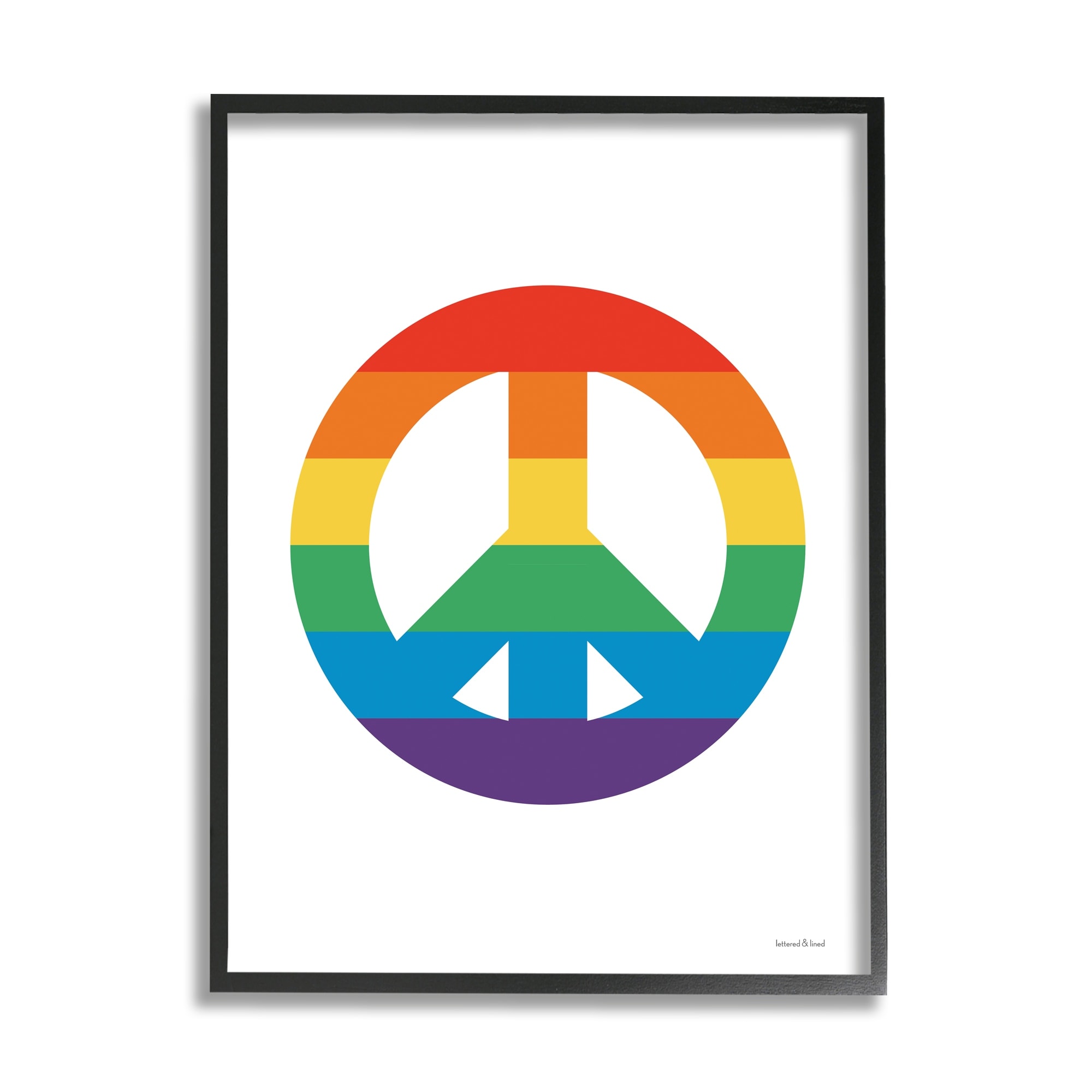 Stupell Industries Rainbow Striped Peace Sign Retro Pride Symbol Happiness, 24 x 30, Design by Lettered and Lined